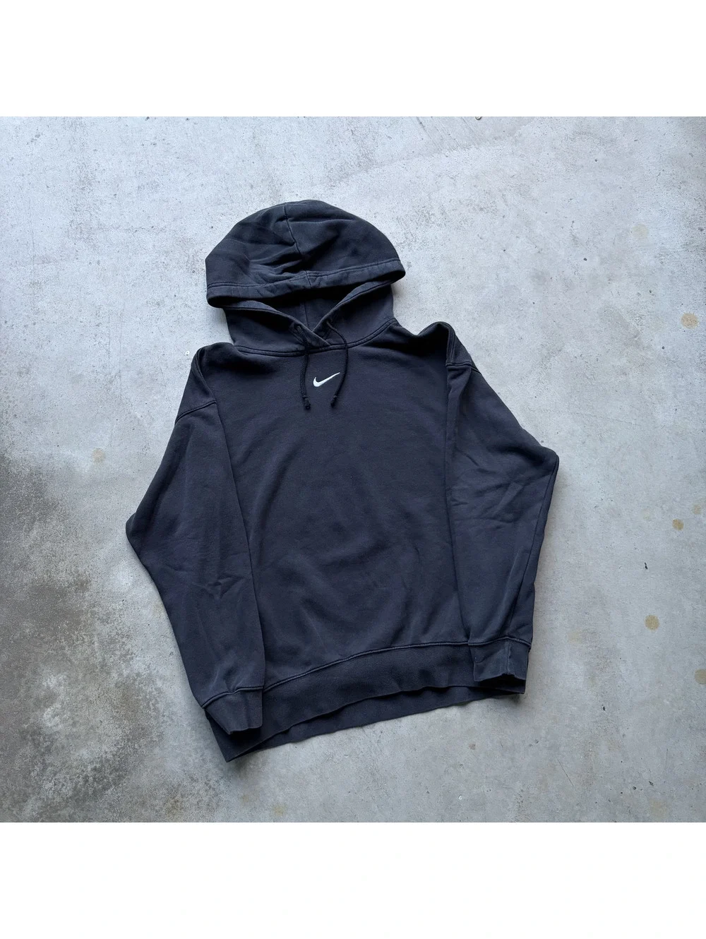 Nike Black Hoodie with White Swoosh Logo, Medium